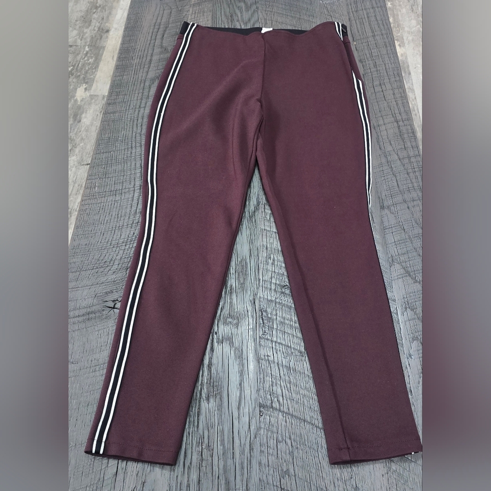 GAP Womens Burgandy Brown Stretch Leggings w Pin Striped & Zip On Side (SIZE:M) - Picture 3 of 7